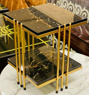 Luxury Wooden Top Side Table with Gold Metal Legs – 2-Tier Design