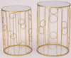 Modern Round End Tables Set with Wooden Top & Golden Frame – 2 Piece